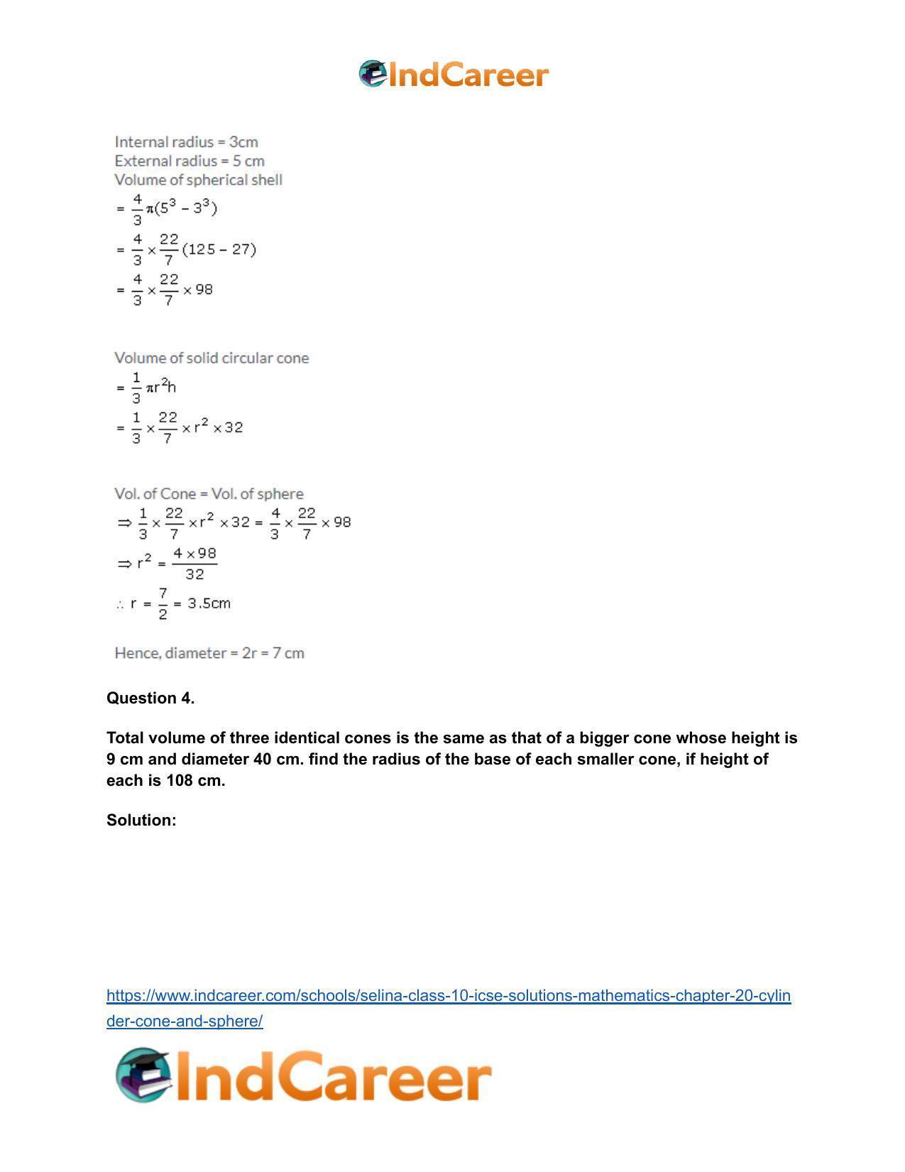 Selina Class 10 ICSE Solutions Mathematics : Chapter 20- Cylinder, Cone and Sphere - Page 59