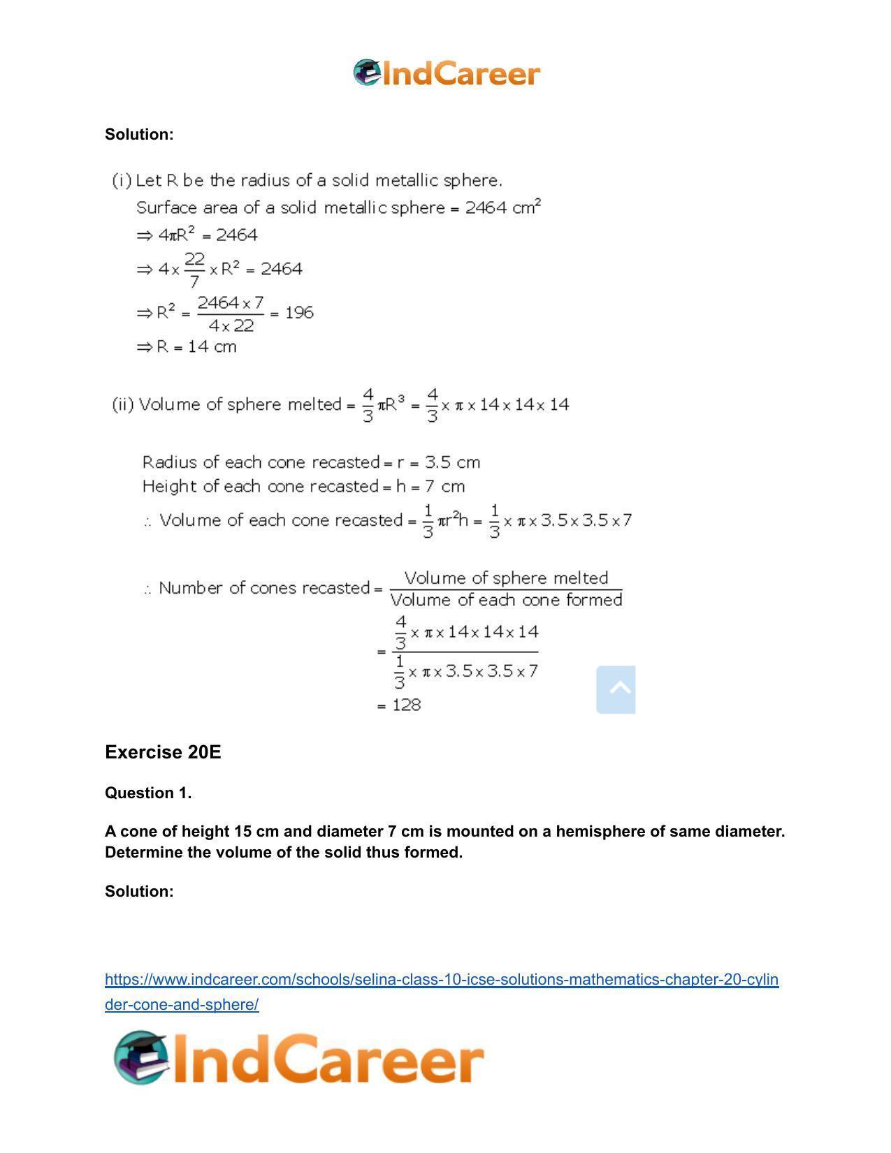 Selina Class 10 ICSE Solutions Mathematics : Chapter 20- Cylinder, Cone and Sphere - Page 67