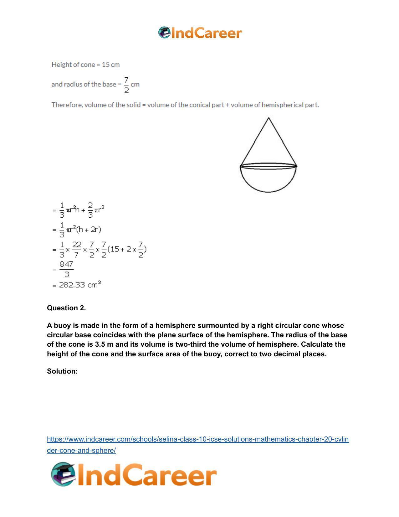 Selina Class 10 ICSE Solutions Mathematics : Chapter 20- Cylinder, Cone and Sphere - Page 68