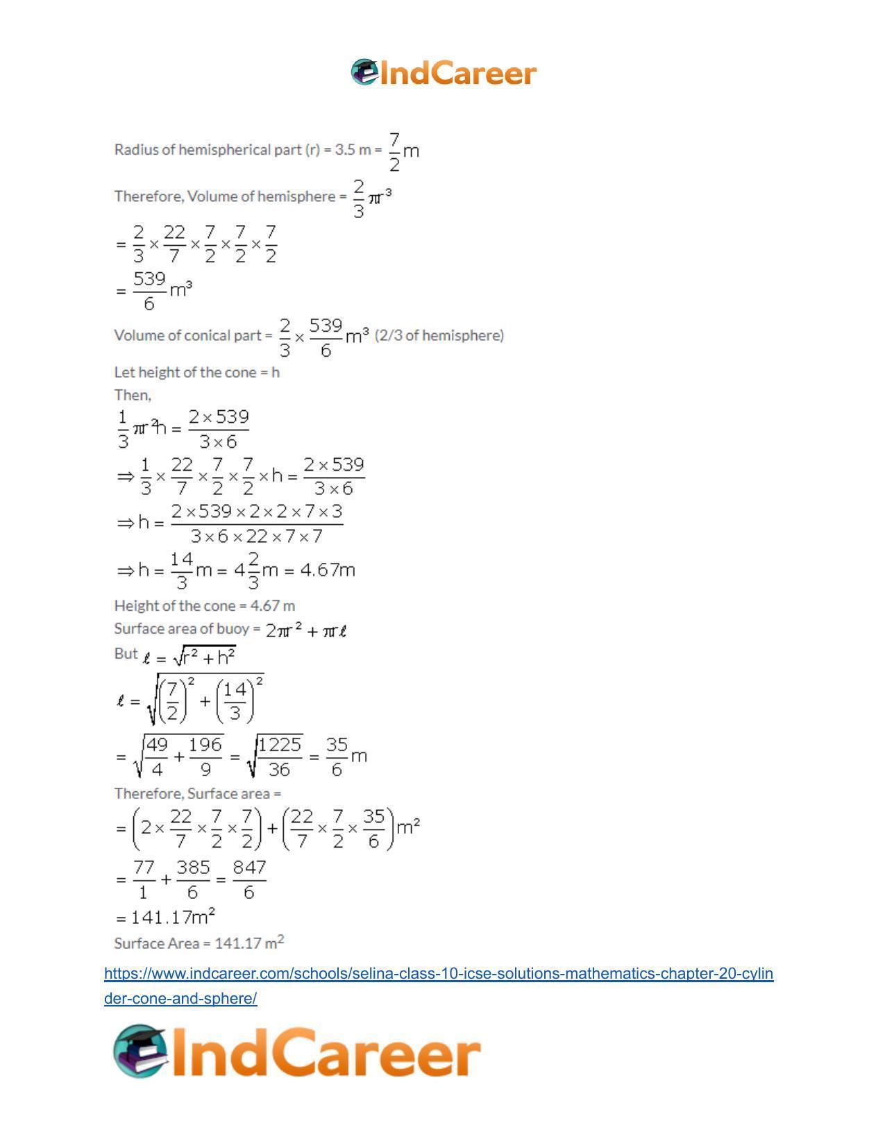 Selina Class 10 ICSE Solutions Mathematics : Chapter 20- Cylinder, Cone and Sphere - Page 69