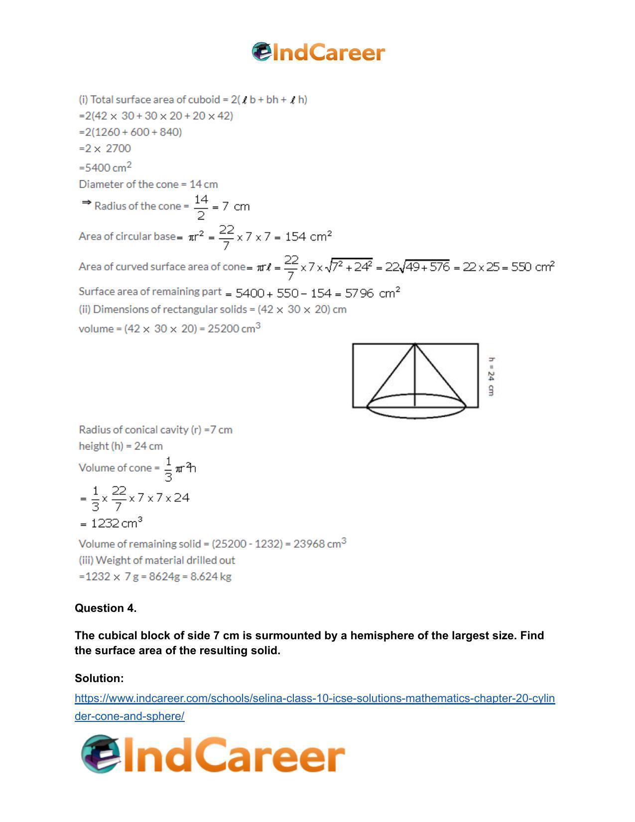 Selina Class 10 ICSE Solutions Mathematics : Chapter 20- Cylinder, Cone and Sphere - Page 71