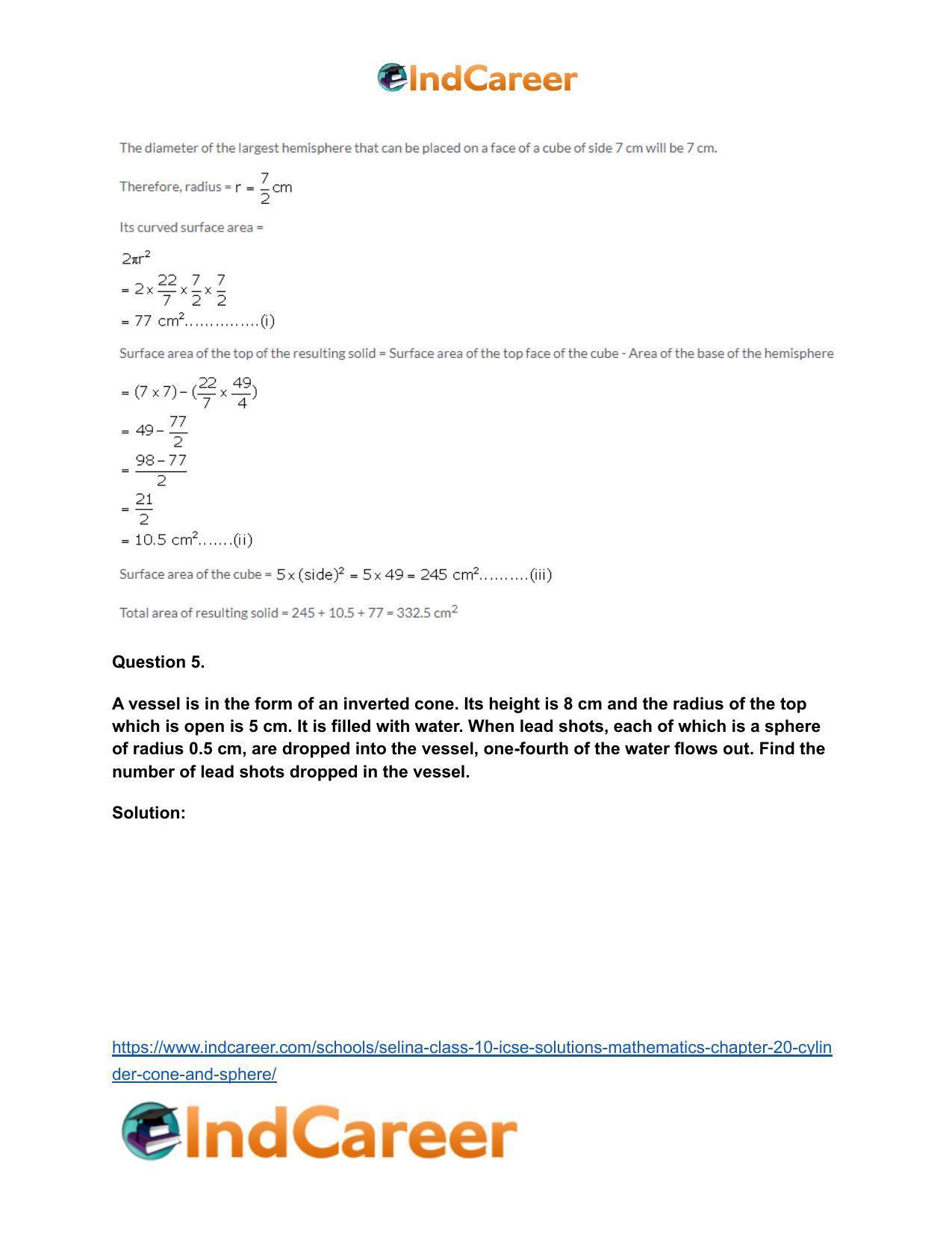Selina Class 10 ICSE Solutions Mathematics : Chapter 20- Cylinder, Cone and Sphere - Page 72