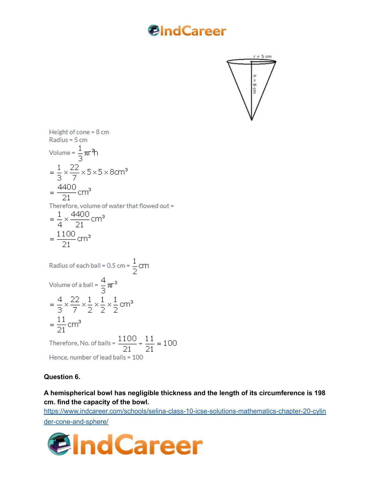 Selina Class 10 ICSE Solutions Mathematics : Chapter 20- Cylinder, Cone and Sphere - Page 73