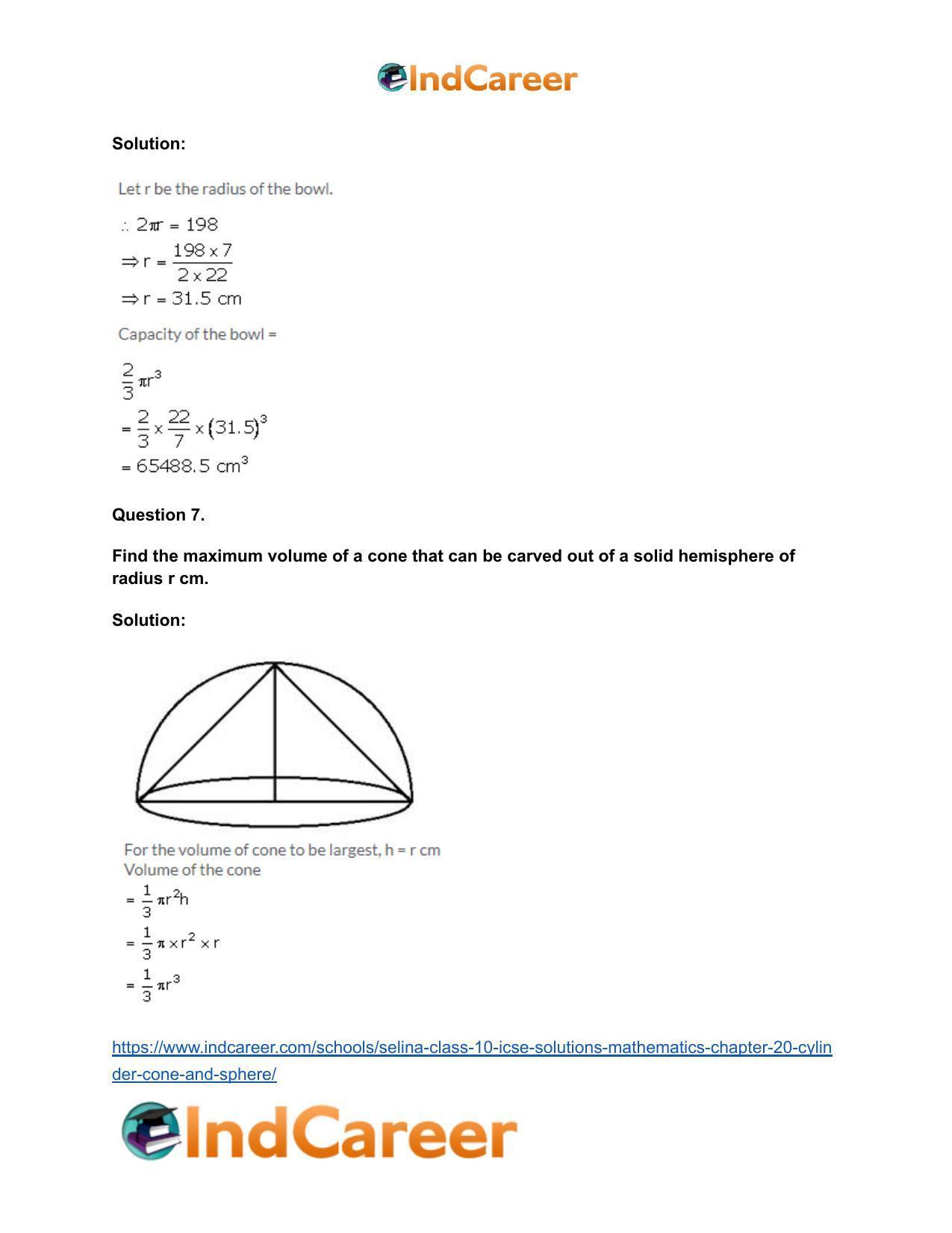 Selina Class 10 ICSE Solutions Mathematics : Chapter 20- Cylinder, Cone and Sphere - Page 74