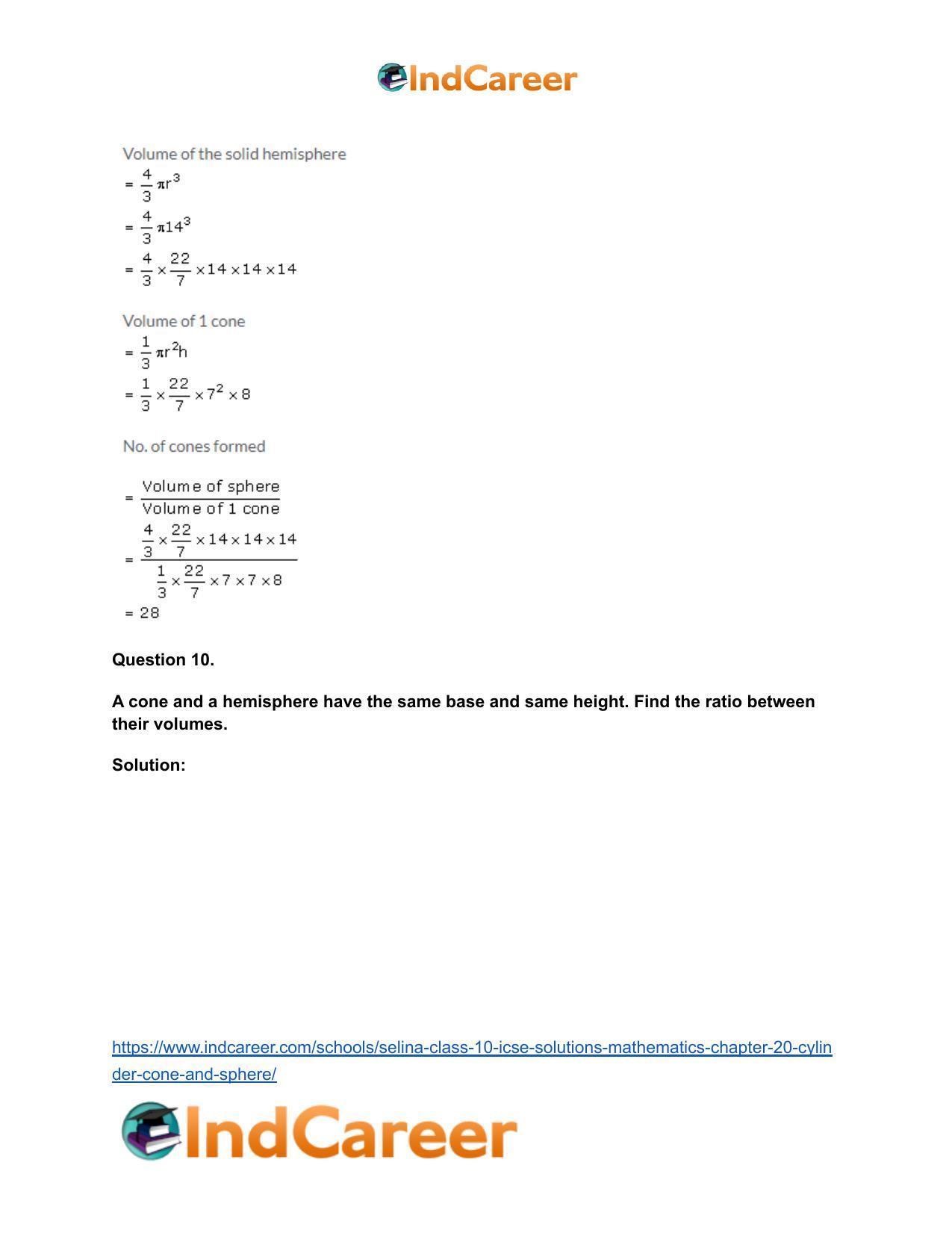 Selina Class 10 ICSE Solutions Mathematics : Chapter 20- Cylinder, Cone and Sphere - Page 76