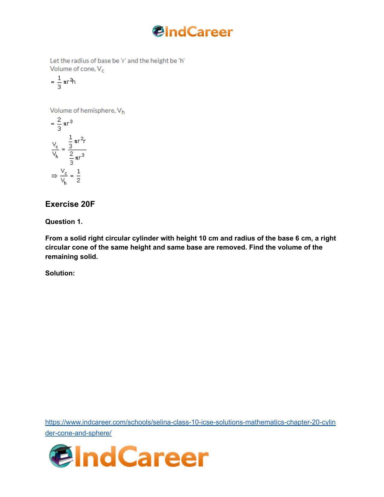 Selina Class 10 ICSE Solutions Mathematics : Chapter 20- Cylinder, Cone and Sphere - Page 77