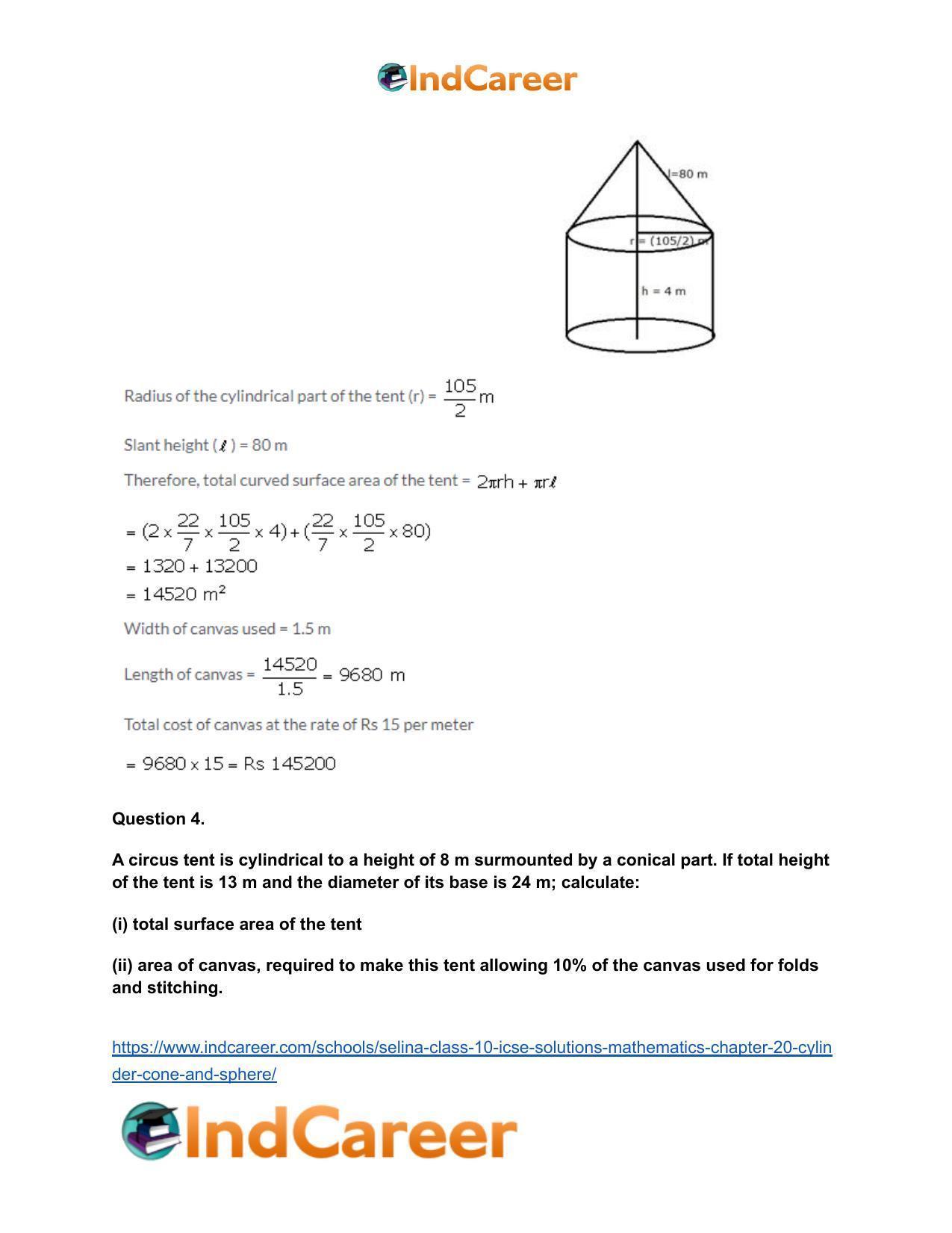 Selina Class 10 ICSE Solutions Mathematics : Chapter 20- Cylinder, Cone and Sphere - Page 81