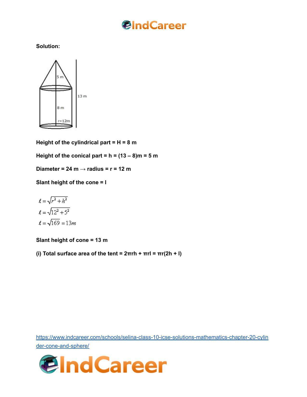 Selina Class 10 ICSE Solutions Mathematics : Chapter 20- Cylinder, Cone and Sphere - Page 82