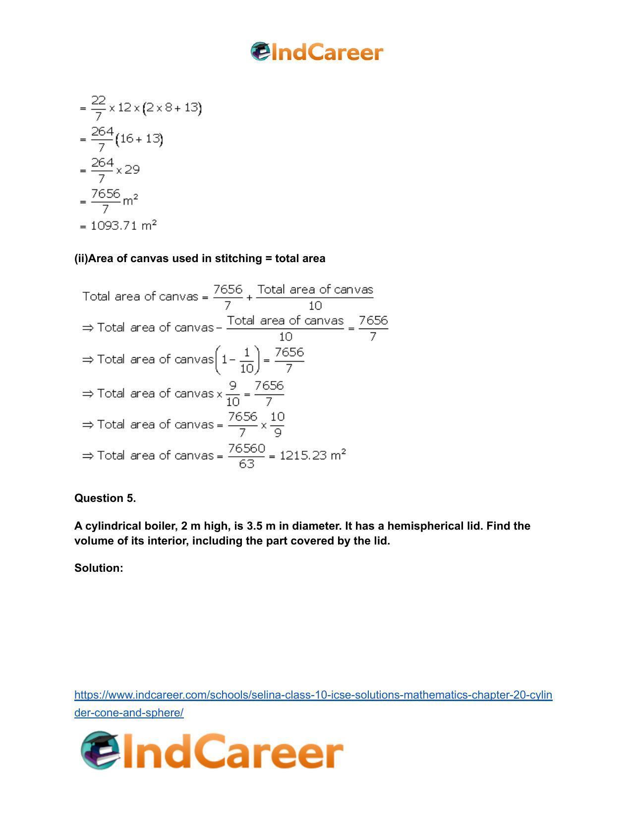 Selina Class 10 ICSE Solutions Mathematics : Chapter 20- Cylinder, Cone and Sphere - Page 83