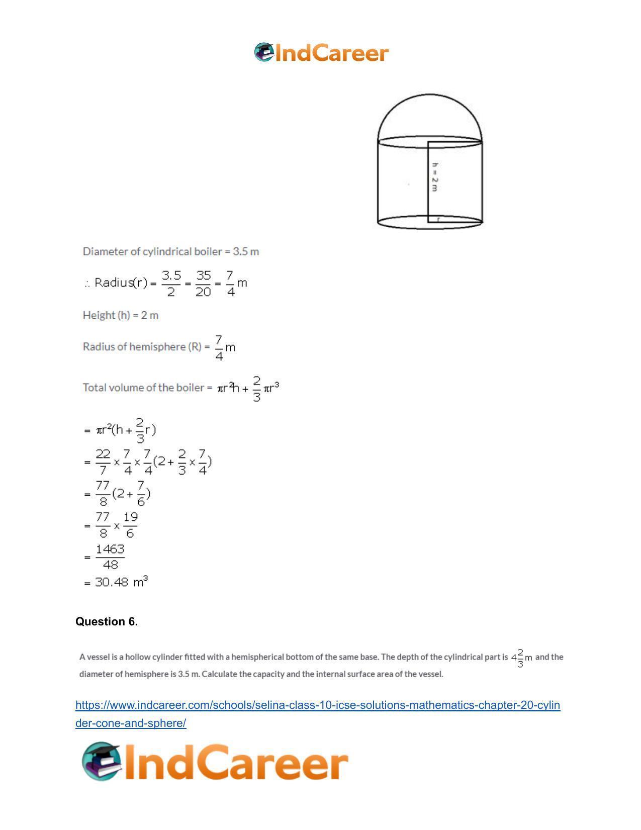 Selina Class 10 ICSE Solutions Mathematics : Chapter 20- Cylinder, Cone and Sphere - Page 84