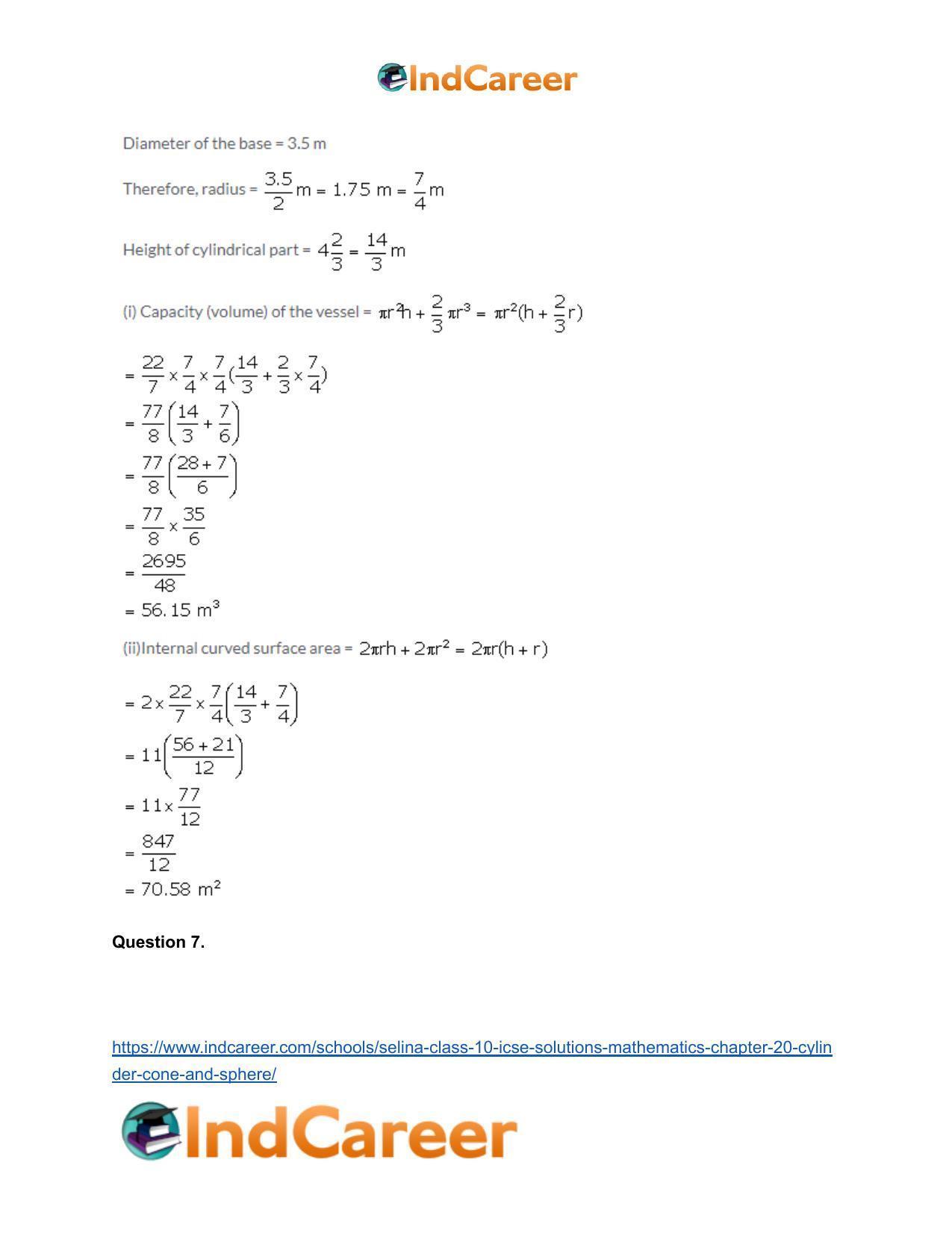 Selina Class 10 ICSE Solutions Mathematics : Chapter 20- Cylinder, Cone and Sphere - Page 86