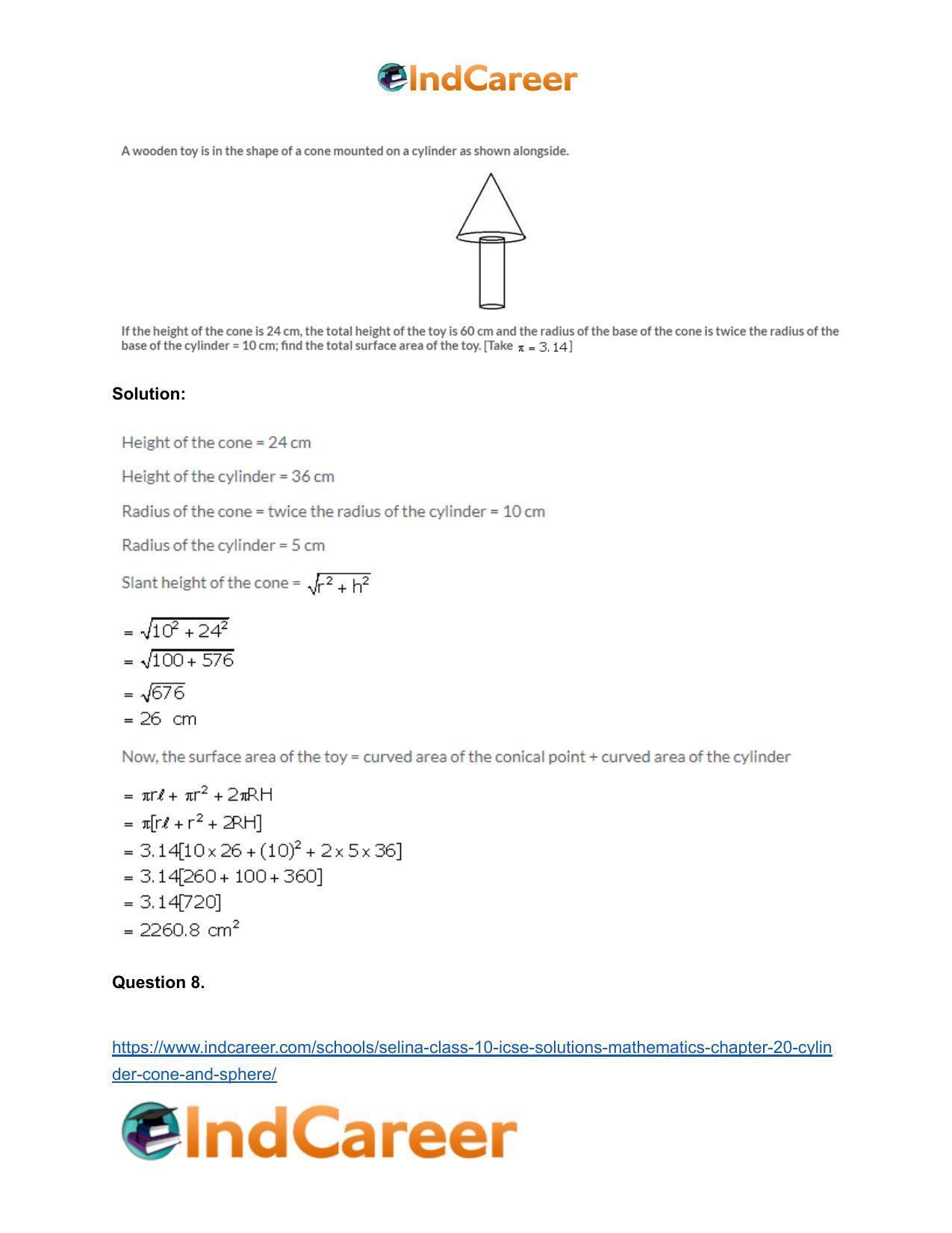 Selina Class 10 ICSE Solutions Mathematics : Chapter 20- Cylinder, Cone and Sphere - Page 87