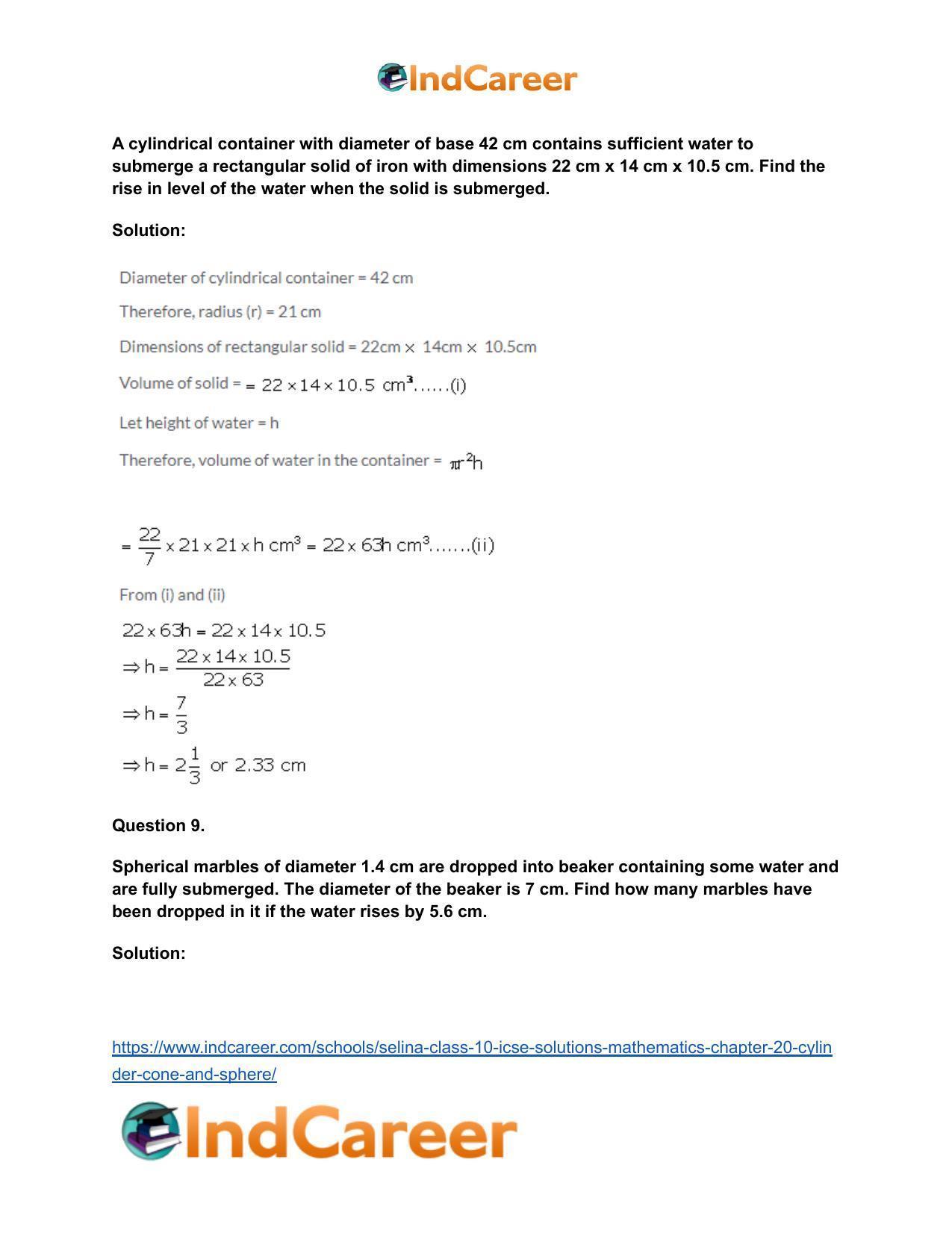 Selina Class 10 ICSE Solutions Mathematics : Chapter 20- Cylinder, Cone and Sphere - Page 88
