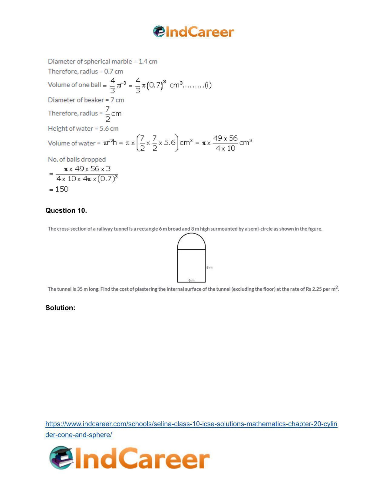 Selina Class 10 ICSE Solutions Mathematics : Chapter 20- Cylinder, Cone and Sphere - Page 89