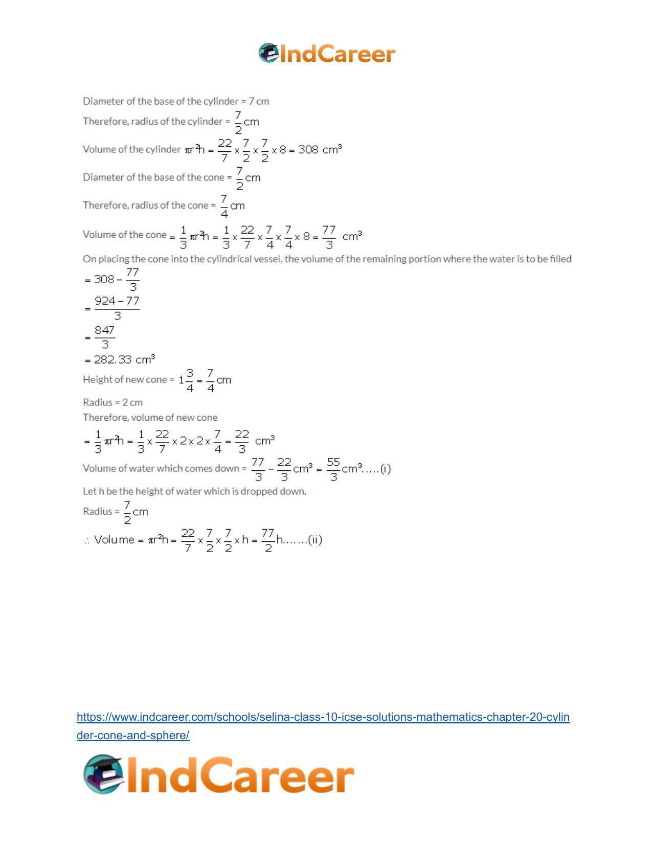 Selina Class 10 ICSE Solutions Mathematics : Chapter 20- Cylinder, Cone and Sphere - Page 94