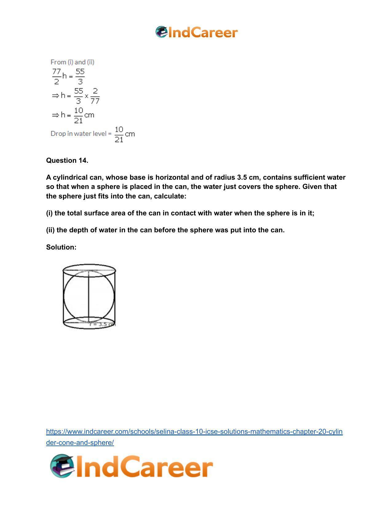 Selina Class 10 ICSE Solutions Mathematics : Chapter 20- Cylinder, Cone and Sphere - Page 95
