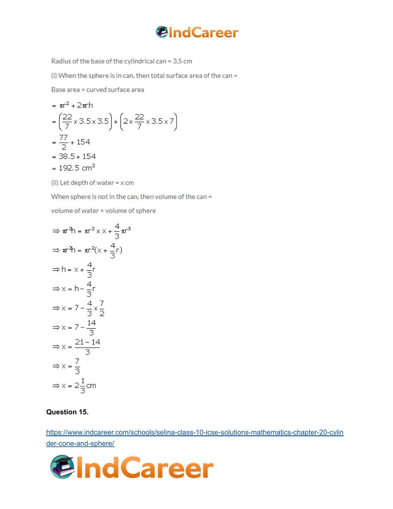 Selina Class 10 ICSE Solutions Mathematics : Chapter 20- Cylinder, Cone and Sphere - Page 96