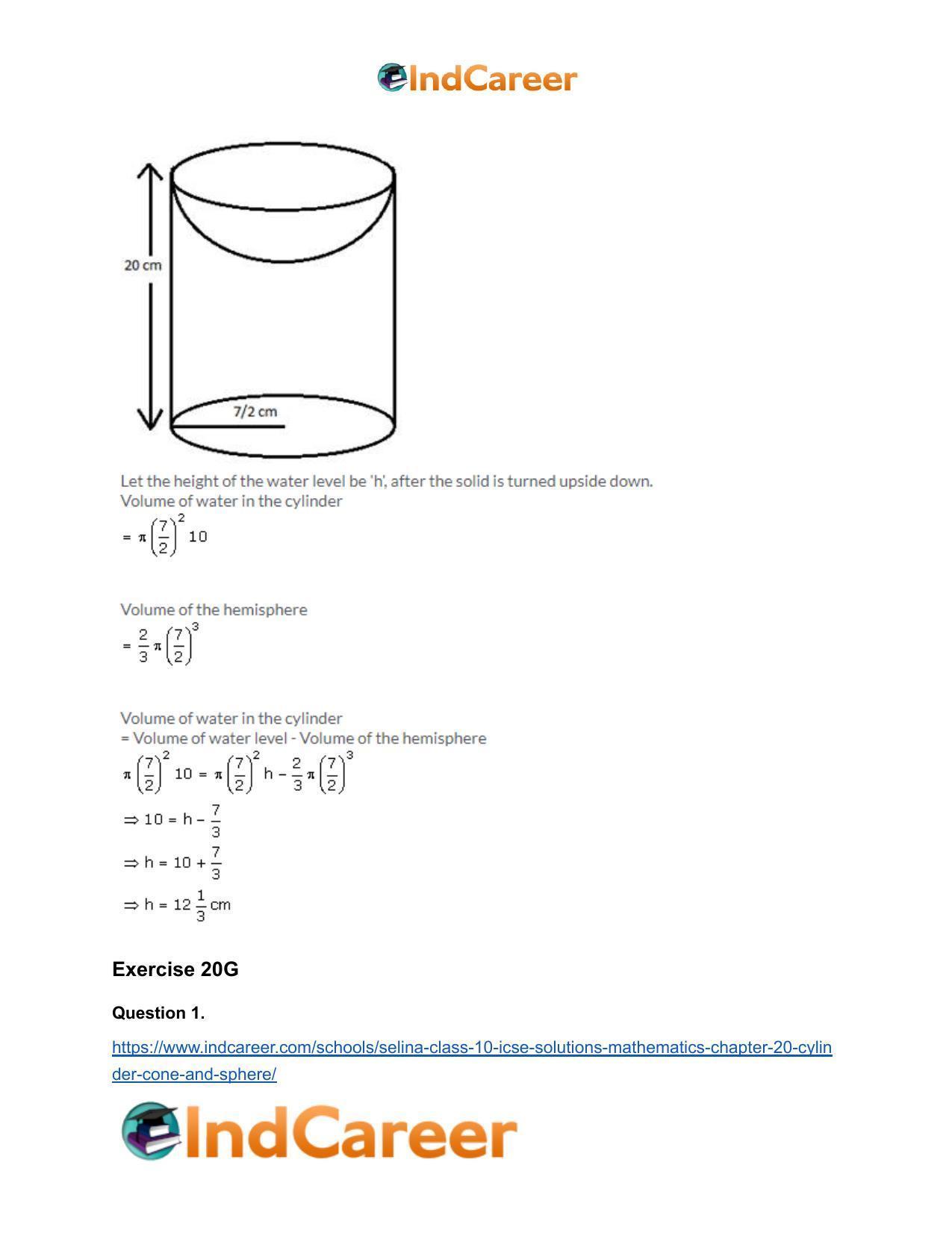 Selina Class 10 ICSE Solutions Mathematics : Chapter 20- Cylinder, Cone and Sphere - Page 98