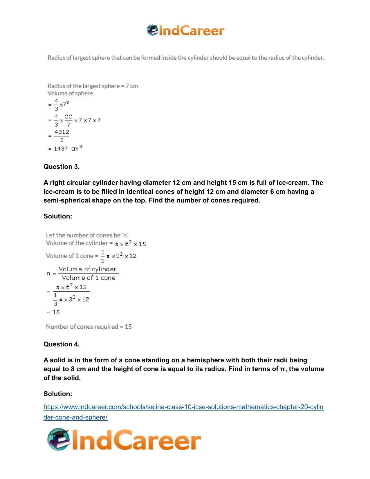 Selina Class 10 ICSE Solutions Mathematics : Chapter 20- Cylinder, Cone and Sphere - Page 100