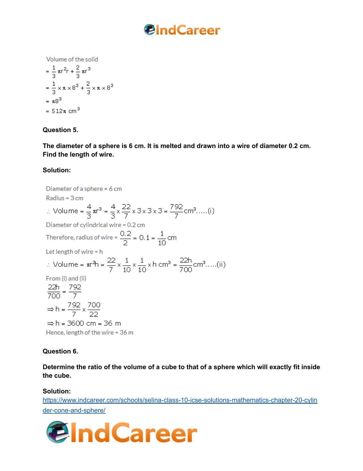 Selina Class 10 ICSE Solutions Mathematics : Chapter 20- Cylinder, Cone and Sphere - Page 101