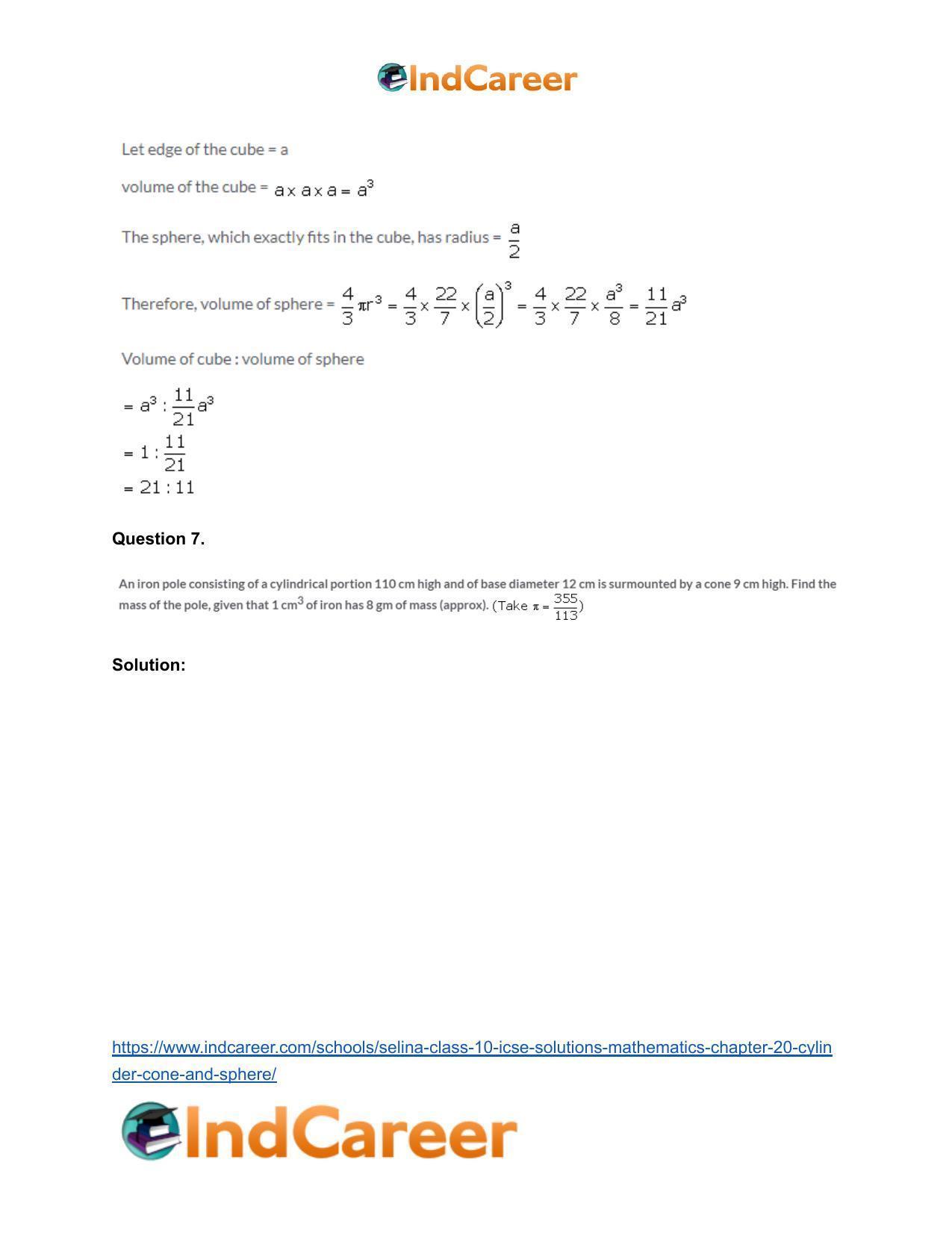 Selina Class 10 ICSE Solutions Mathematics : Chapter 20- Cylinder, Cone and Sphere - Page 102