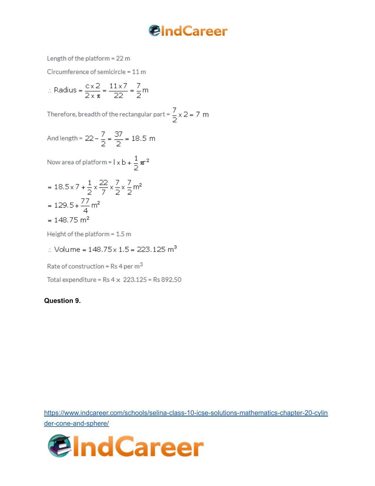 Selina Class 10 ICSE Solutions Mathematics : Chapter 20- Cylinder, Cone and Sphere - Page 104