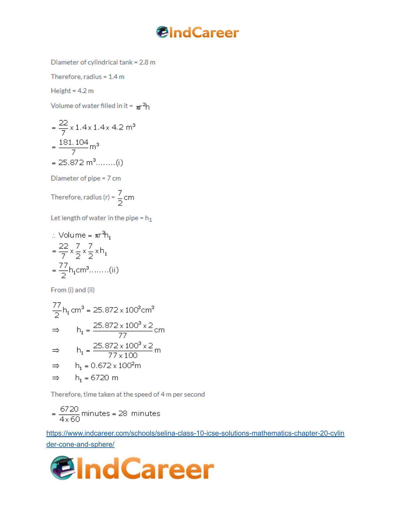 Selina Class 10 ICSE Solutions Mathematics : Chapter 20- Cylinder, Cone and Sphere - Page 108