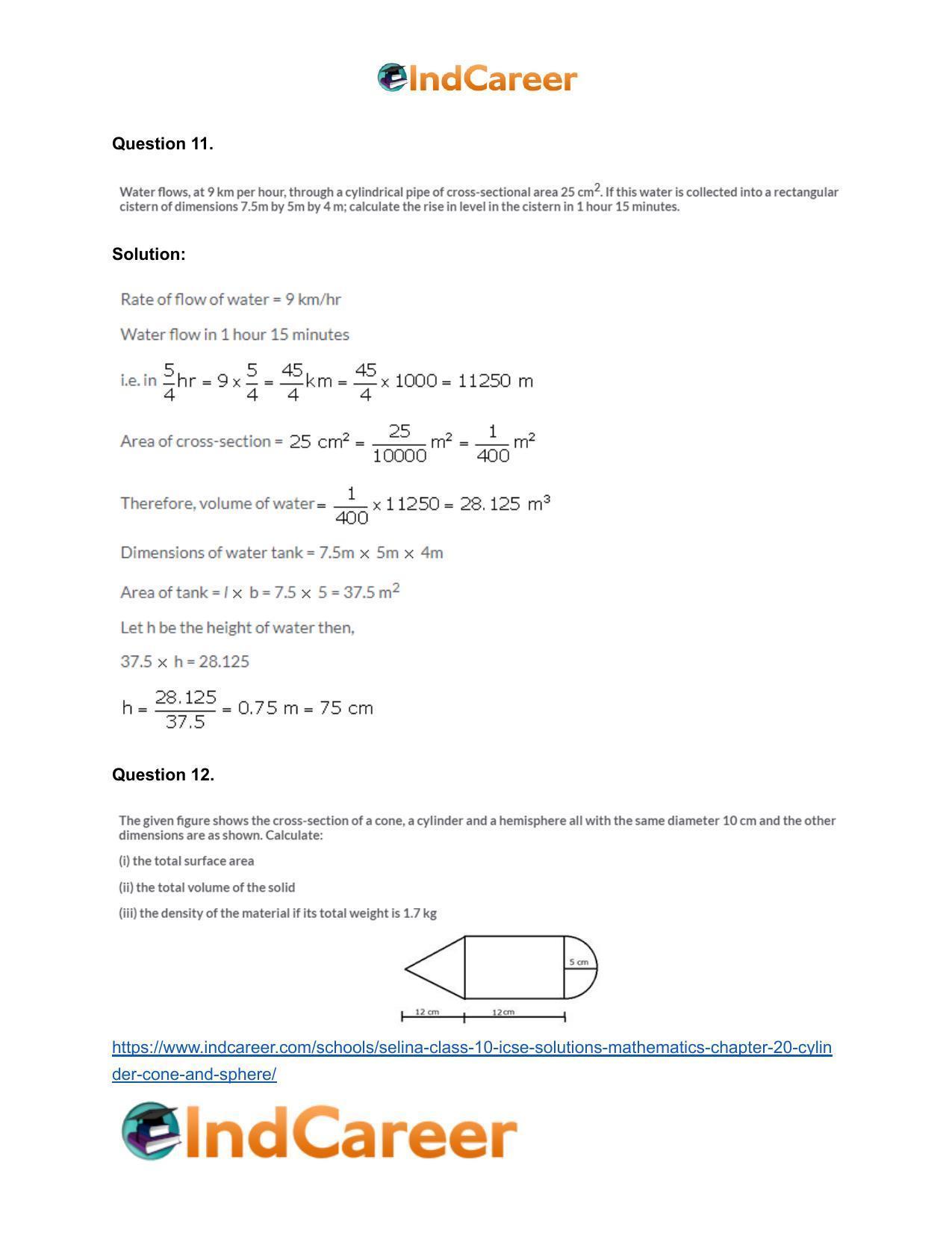 Selina Class 10 ICSE Solutions Mathematics : Chapter 20- Cylinder, Cone and Sphere - Page 109