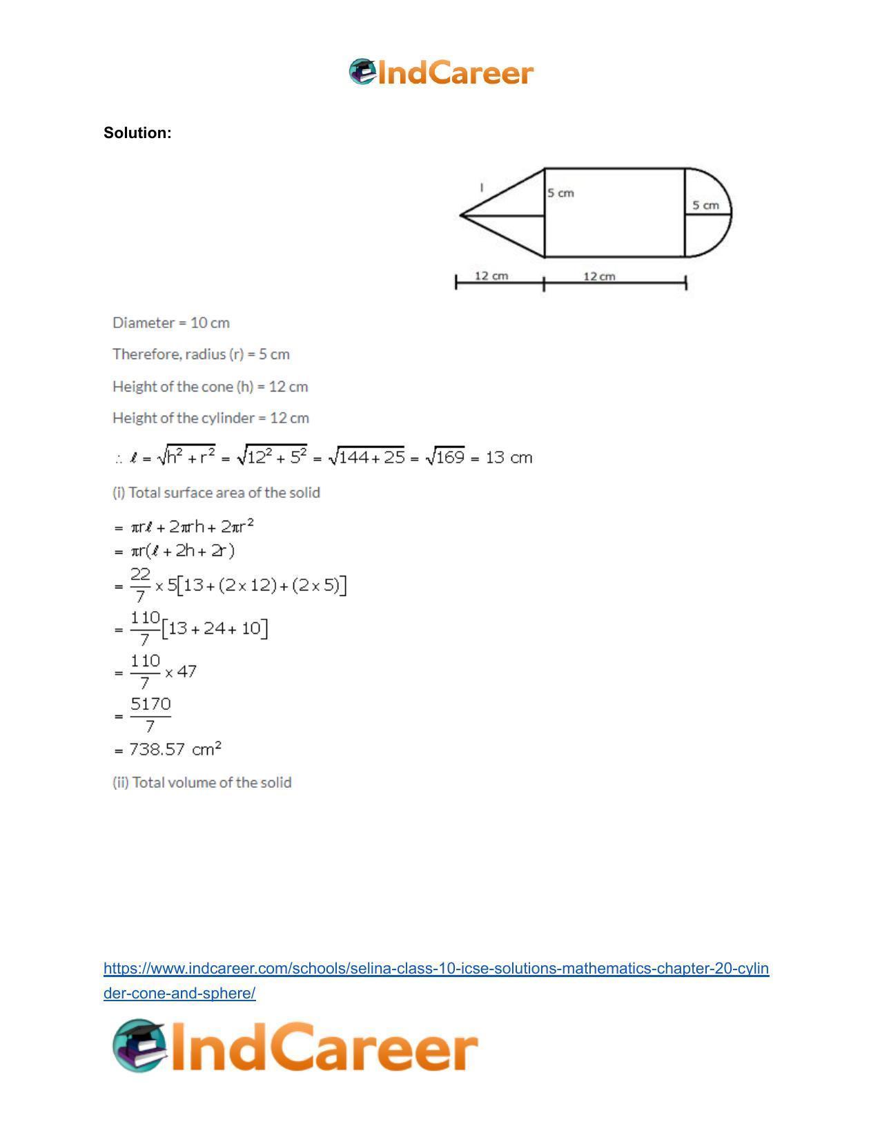 Selina Class 10 ICSE Solutions Mathematics : Chapter 20- Cylinder, Cone and Sphere - Page 110
