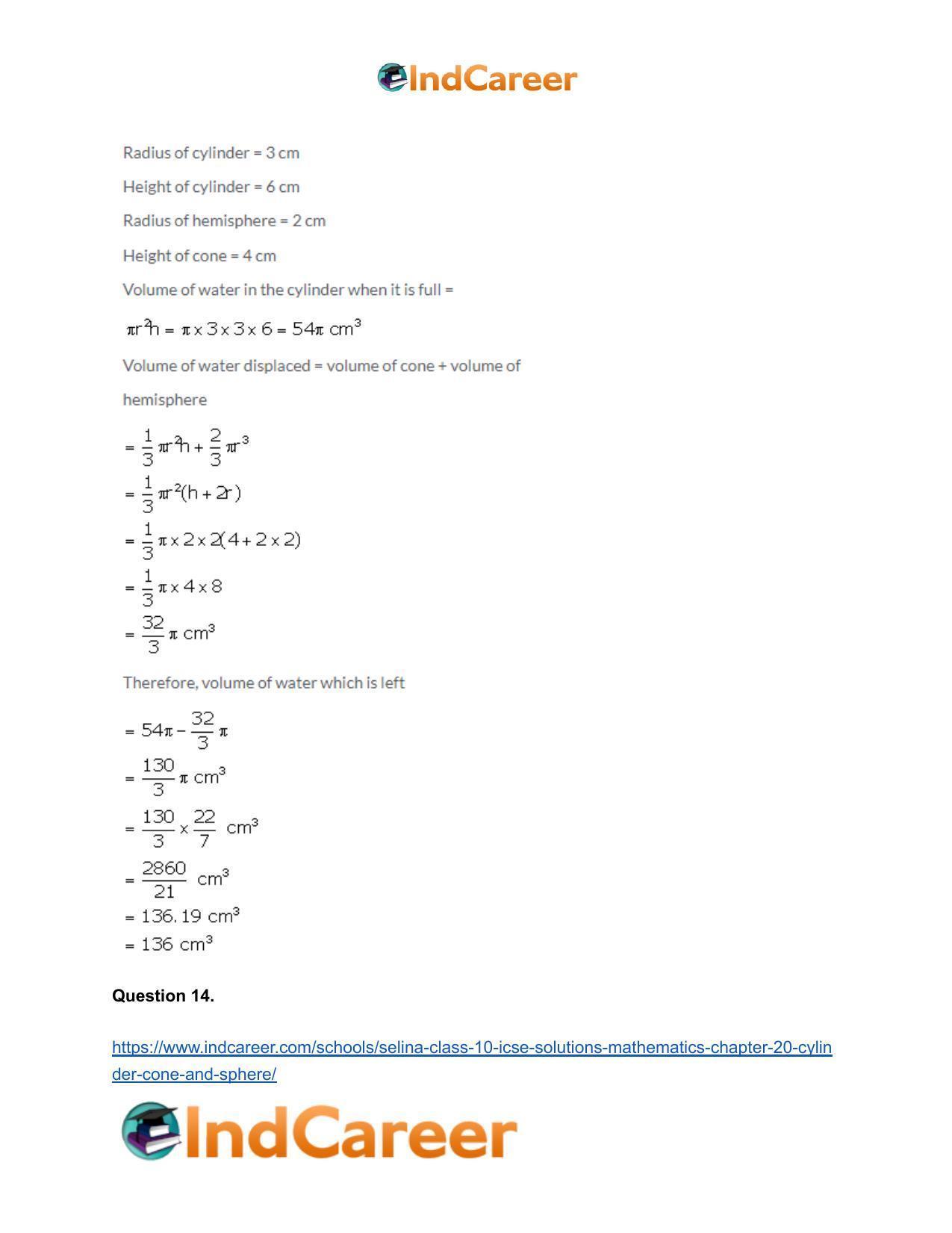 Selina Class 10 ICSE Solutions Mathematics : Chapter 20- Cylinder, Cone and Sphere - Page 113