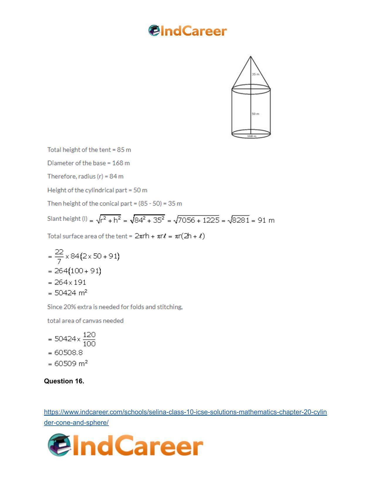 Selina Class 10 ICSE Solutions Mathematics : Chapter 20- Cylinder, Cone and Sphere - Page 117