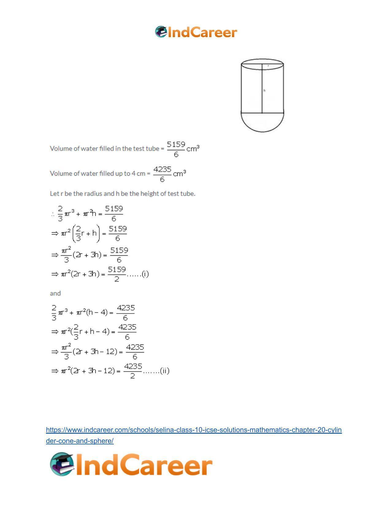Selina Class 10 ICSE Solutions Mathematics : Chapter 20- Cylinder, Cone and Sphere - Page 119