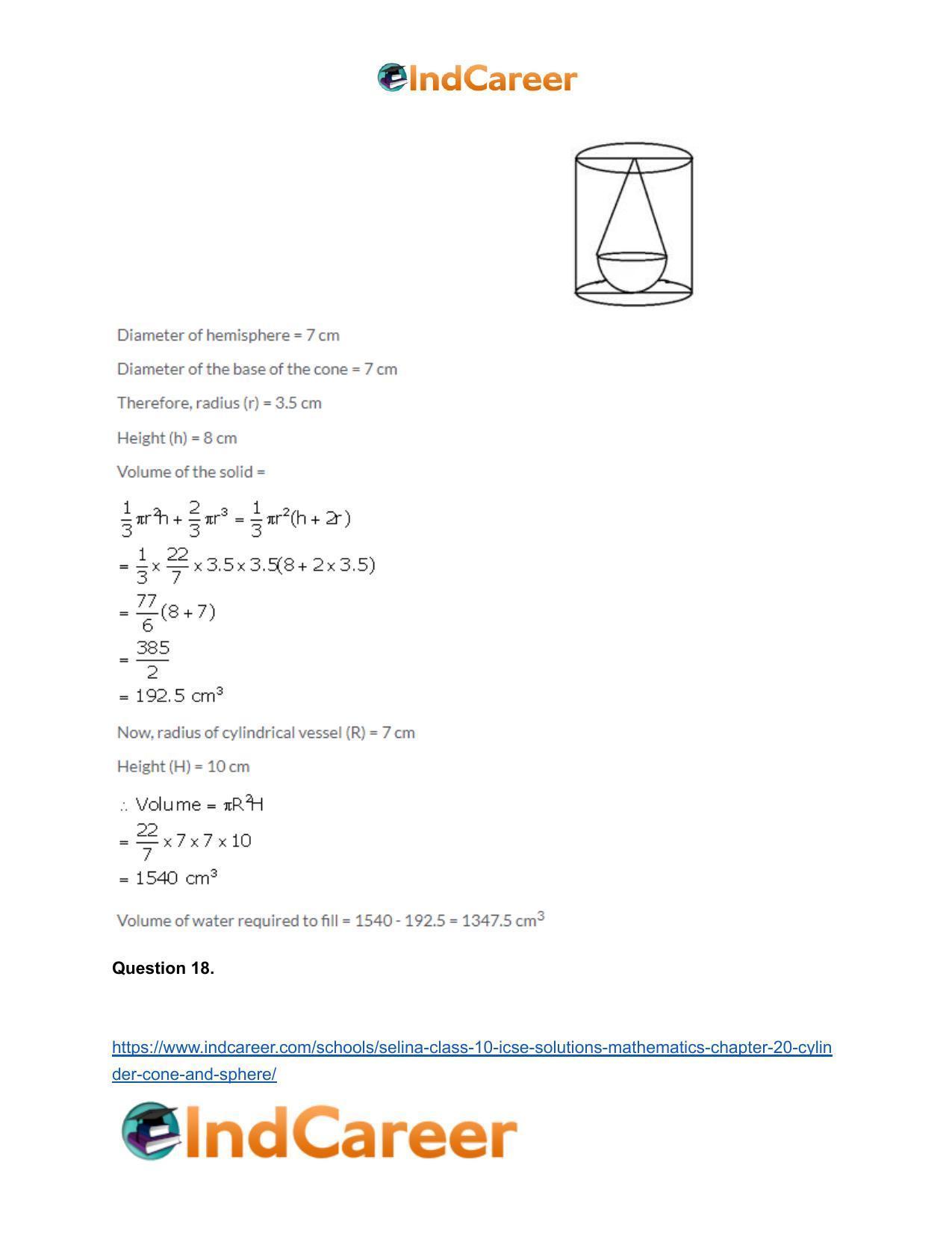 Selina Class 10 ICSE Solutions Mathematics : Chapter 20- Cylinder, Cone and Sphere - Page 121