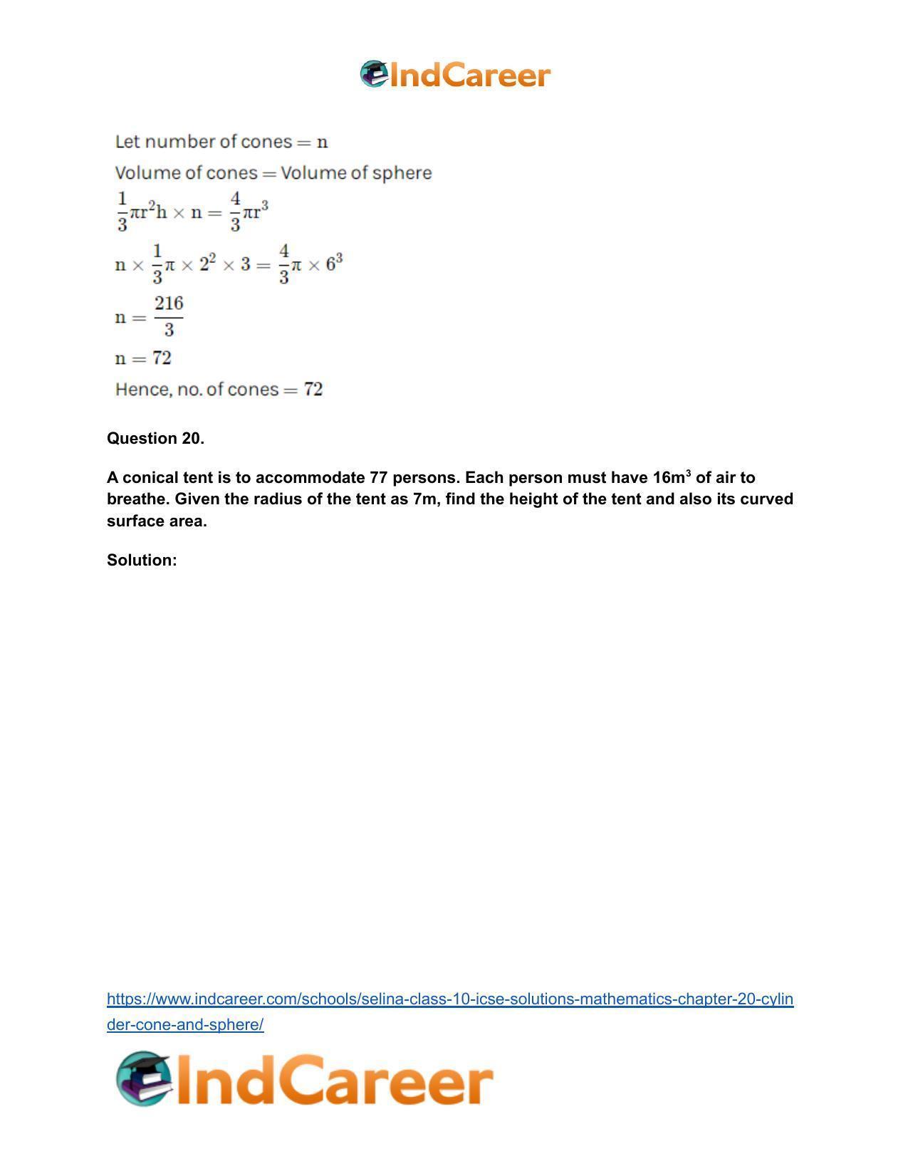 Selina Class 10 ICSE Solutions Mathematics : Chapter 20- Cylinder, Cone and Sphere - Page 123
