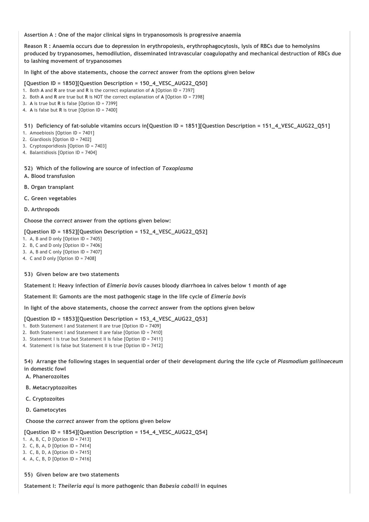 ICAR AIEEA PG 2022 VETERINARY SCIENCE Question Paper - Page 11