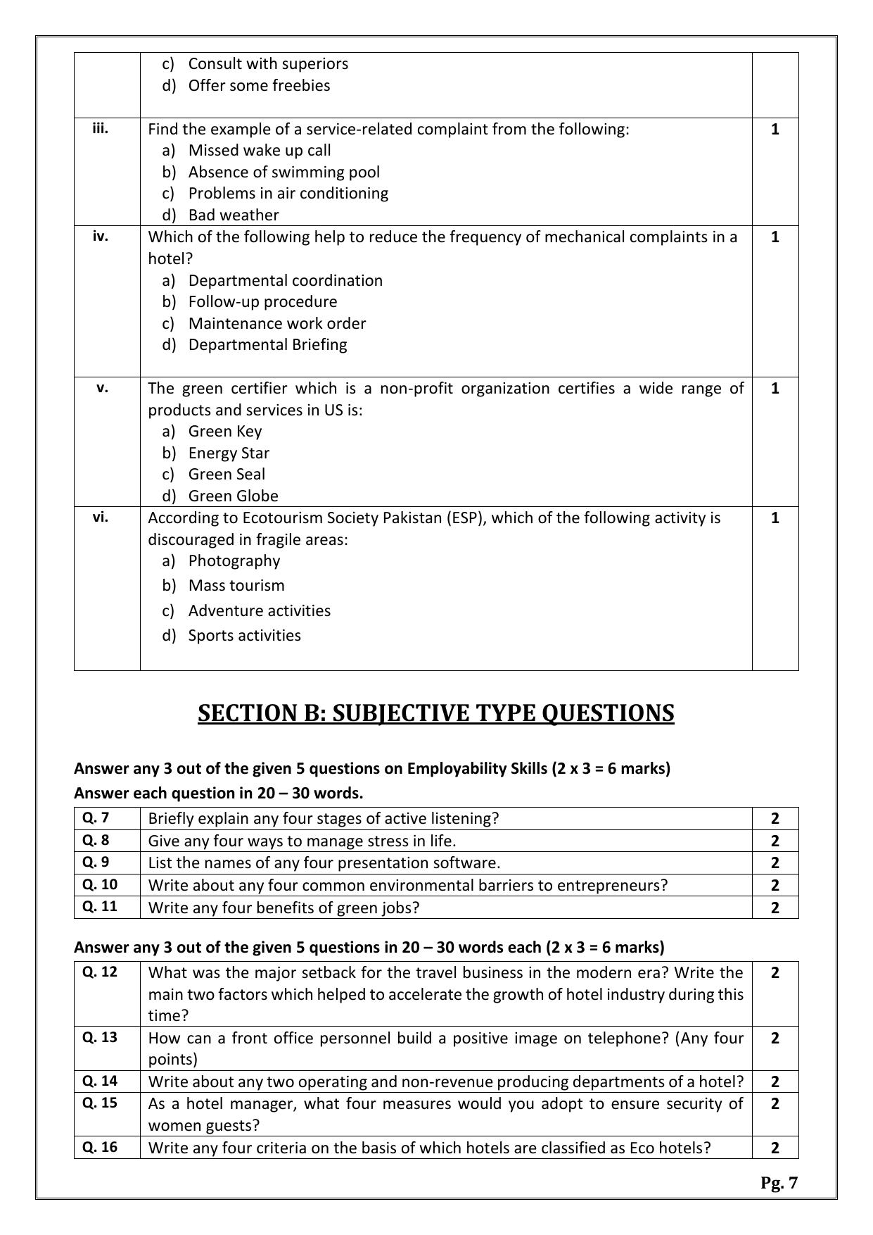 CBSE Class 12 (Skill Education) Front Office Operations 2024 Sample Paper - Page 7