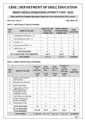CBSE Class 12 (Skill Education) Front Office Operations 2024 Sample Paper