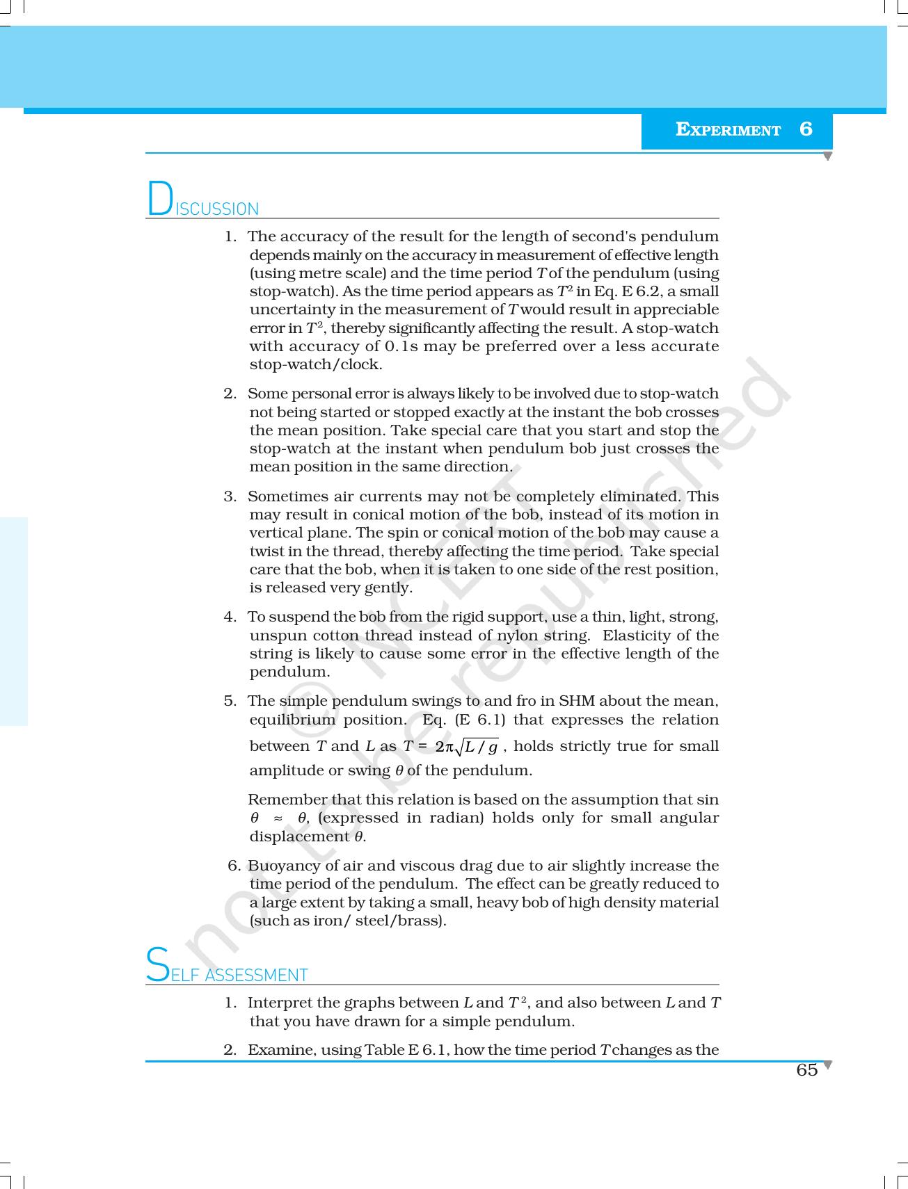 NCERT Laboratory Manuals for Class XI Physics - Experiments (6 & 7) - Page 6
