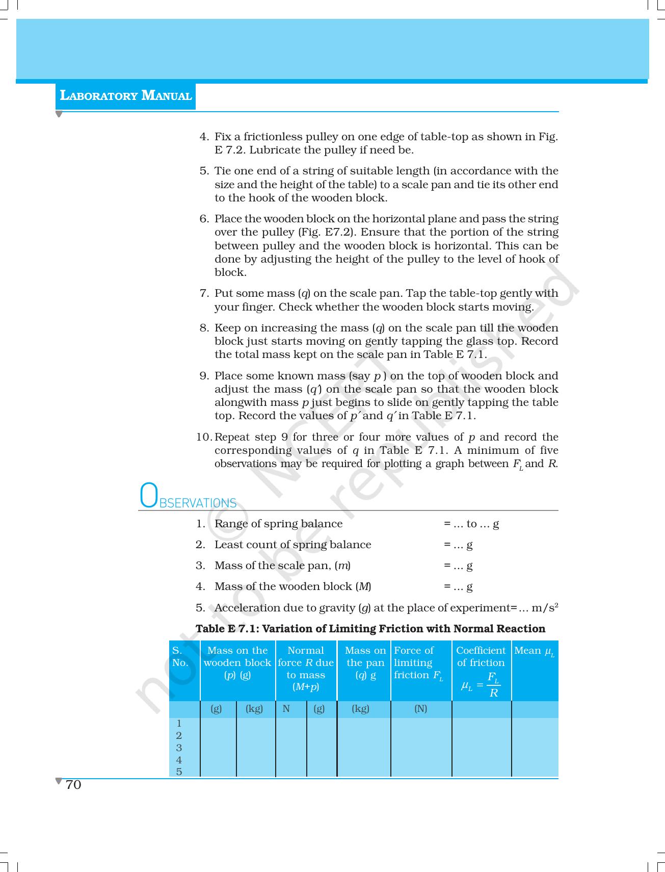 NCERT Laboratory Manuals for Class XI Physics - Experiments (6 & 7) - Page 11