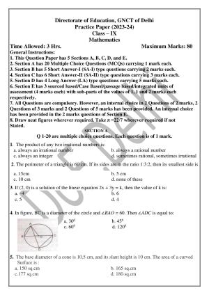 Edudel Class 9 Math (English) Practice Papers-1 (2023-24)