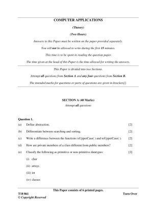 ICSE Class 10 Computer Applications 2018 Question Paper