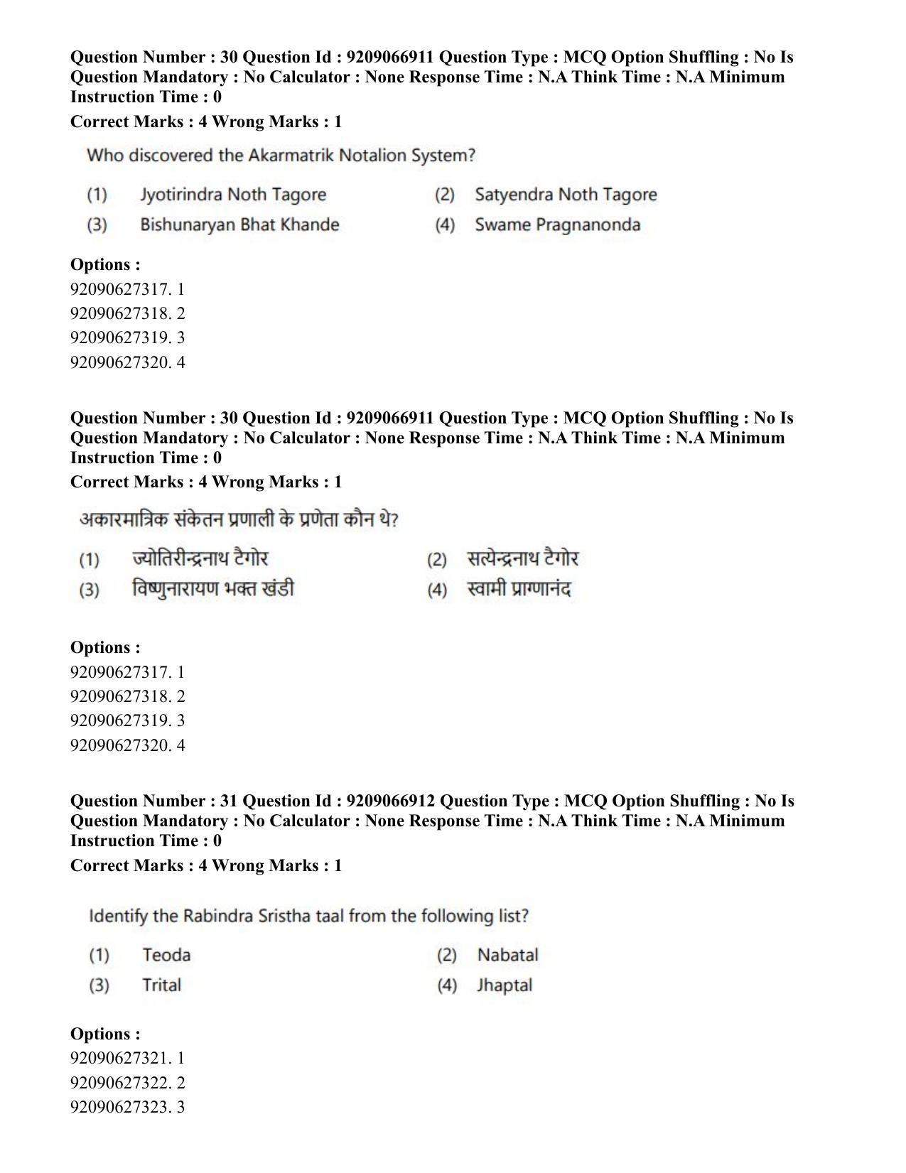 CUET PG 2023: HUQP26 – Rabindra Sangeet (Eng.)-shift 1 (08-06-2023) Question Paper - Page 32