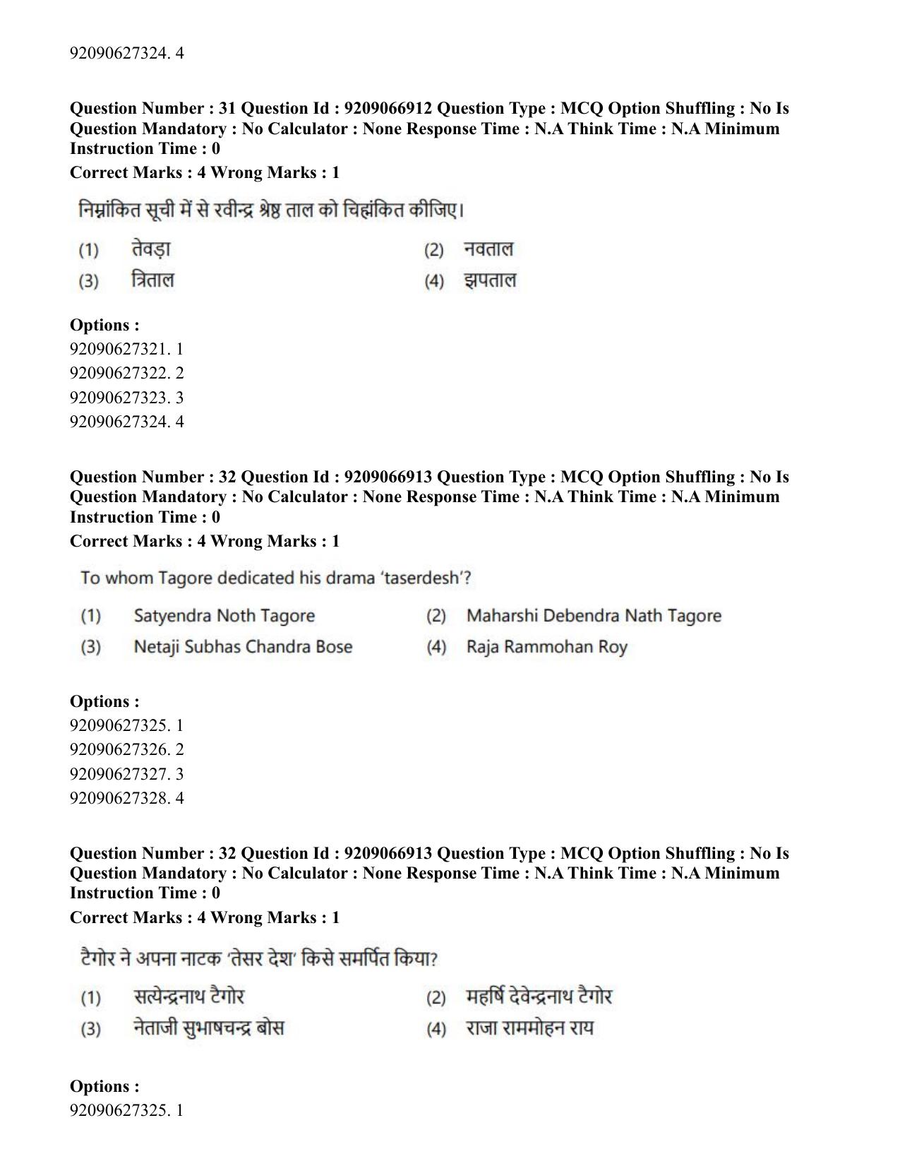 CUET PG 2023: HUQP26 – Rabindra Sangeet (Eng.)-shift 1 (08-06-2023) Question Paper - Page 33