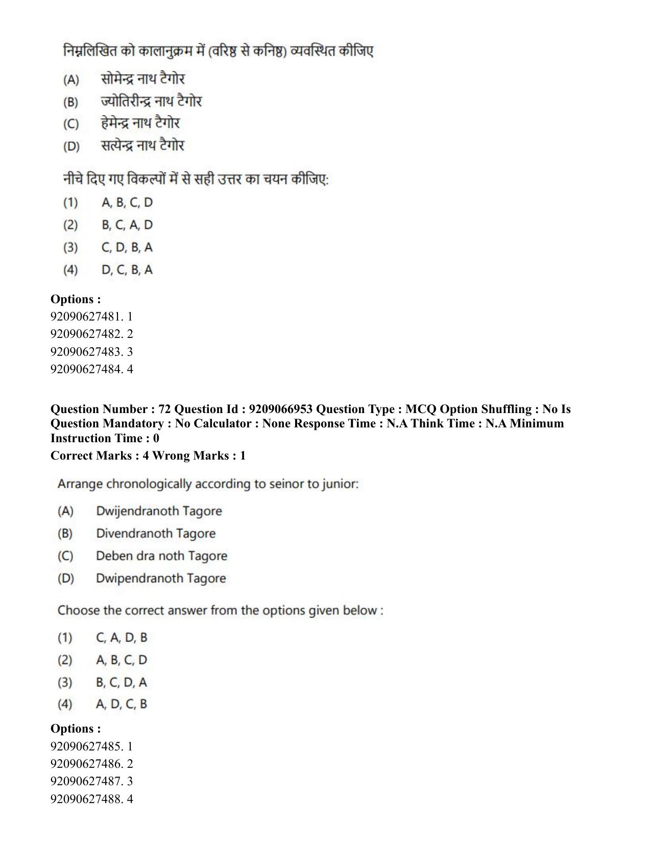 CUET PG 2023: HUQP26 – Rabindra Sangeet (Eng.)-shift 1 (08-06-2023) Question Paper - Page 66