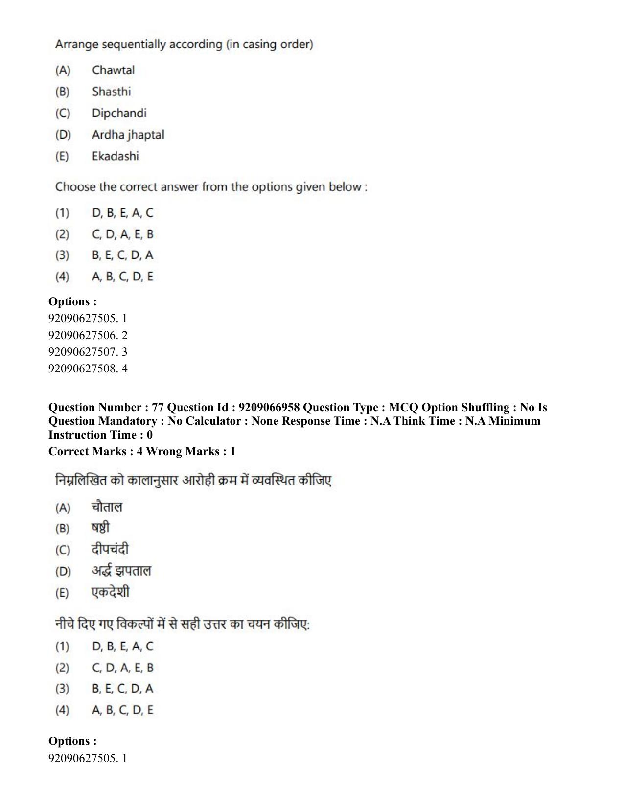 CUET PG 2023: HUQP26 – Rabindra Sangeet (Eng.)-shift 1 (08-06-2023) Question Paper - Page 73