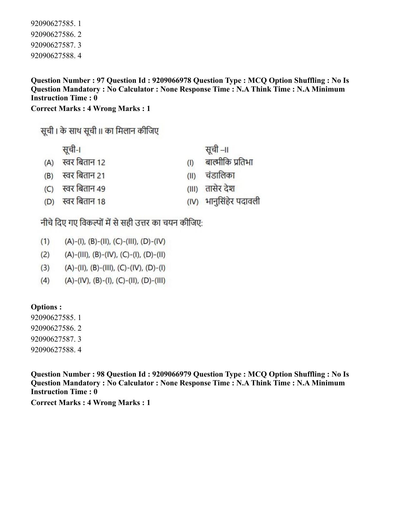 CUET PG 2023: HUQP26 – Rabindra Sangeet (Eng.)-shift 1 (08-06-2023) Question Paper - Page 100