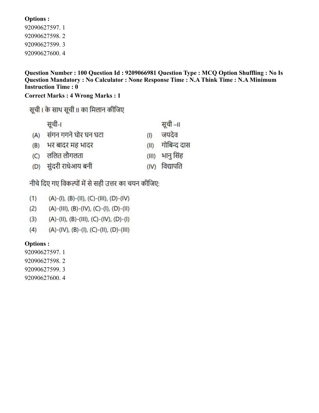 CUET PG 2023: HUQP26 – Rabindra Sangeet (Eng.)-shift 1 (08-06-2023) Question Paper - Page 104