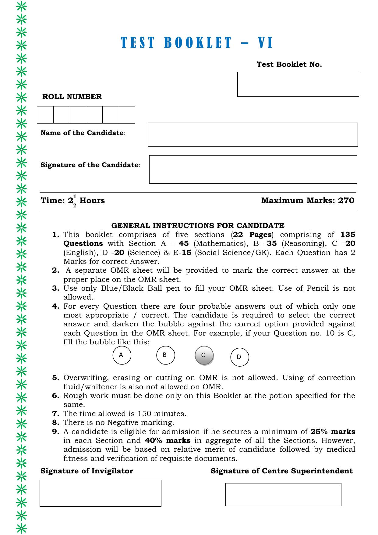 JKSSEE 2023 Class 6 Question Paper - Page 1