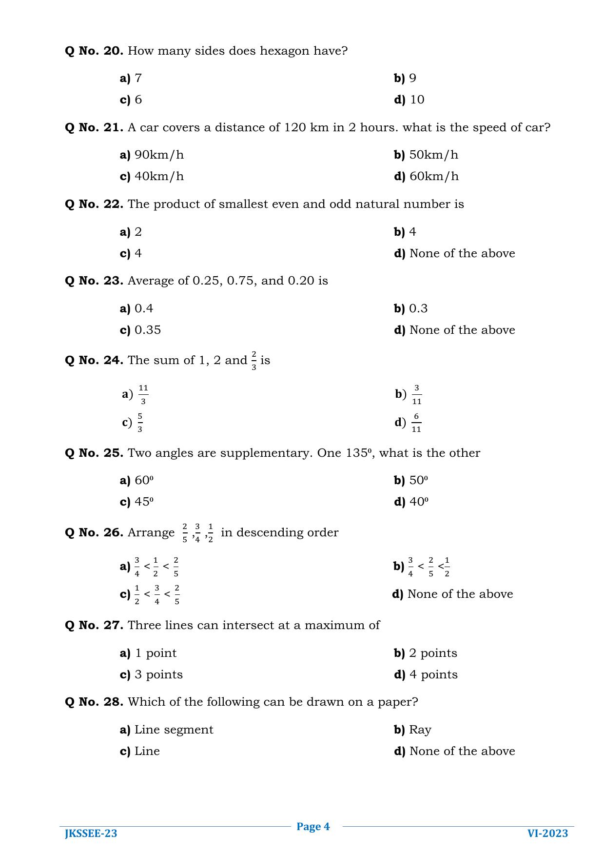 JKSSEE 2023 Class 6 Question Paper - Page 4
