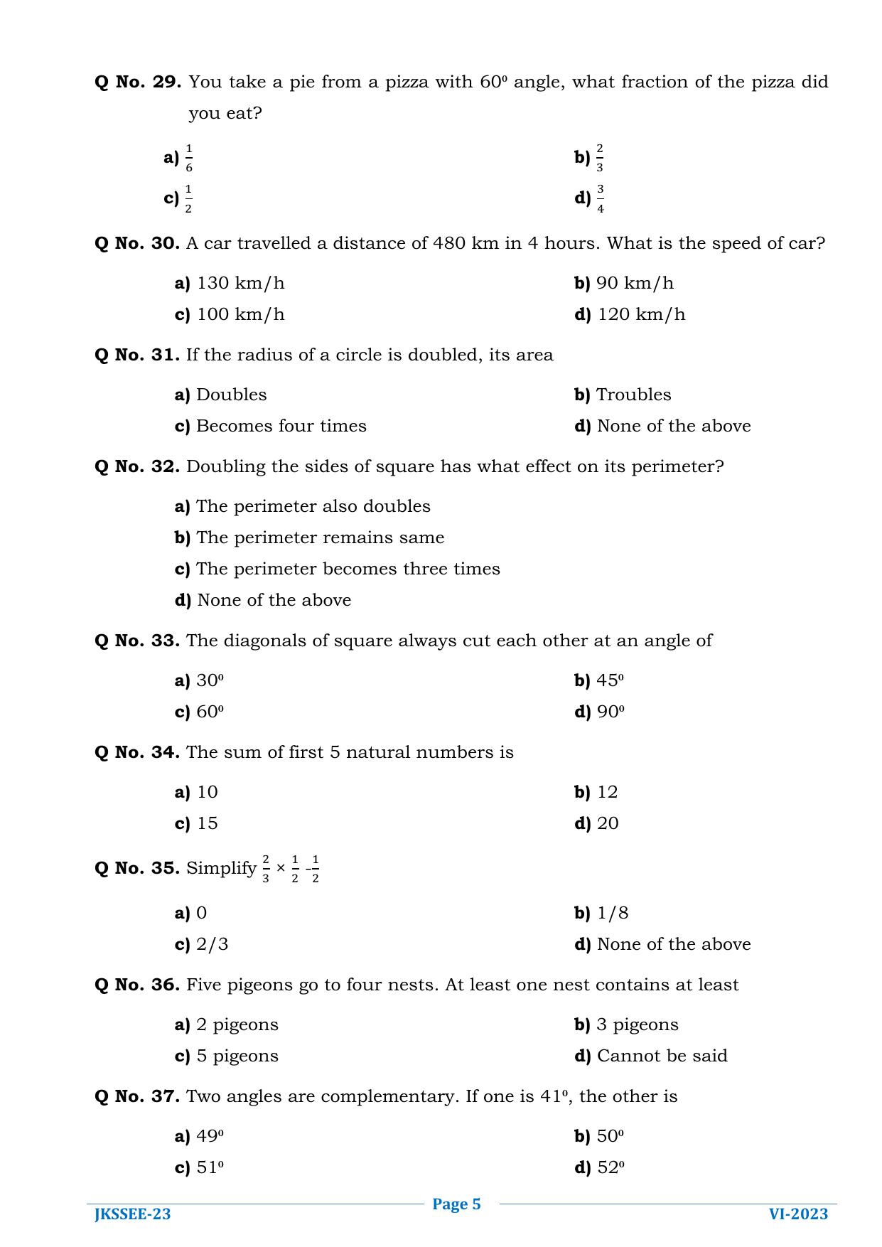 JKSSEE 2023 Class 6 Question Paper - Page 5
